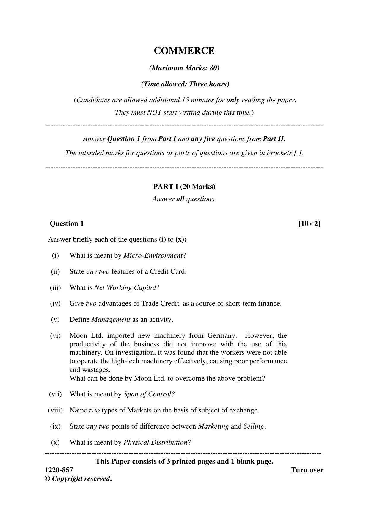 ISC Class 12 2020 Commrce Question Paper - Page 1
