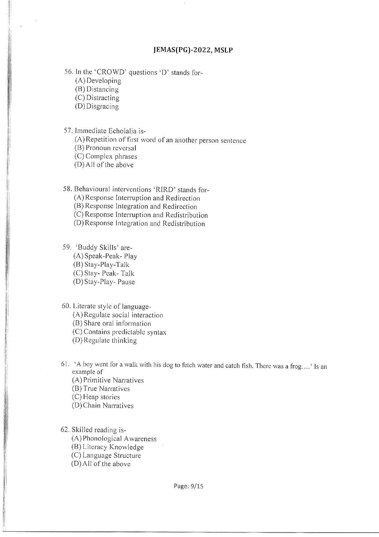 WBJEEB JEMAS (PG) 2022 MSLP Question Paper - Page 11
