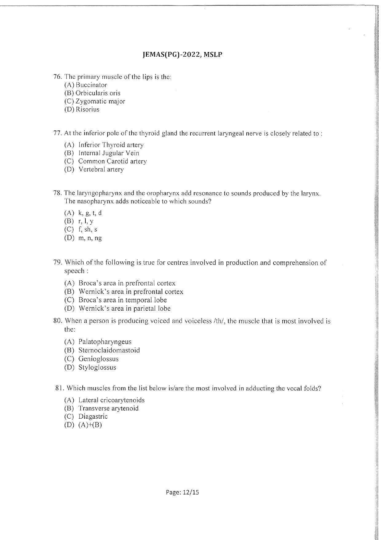 WBJEEB JEMAS (PG) 2022 MSLP Question Paper - Page 14