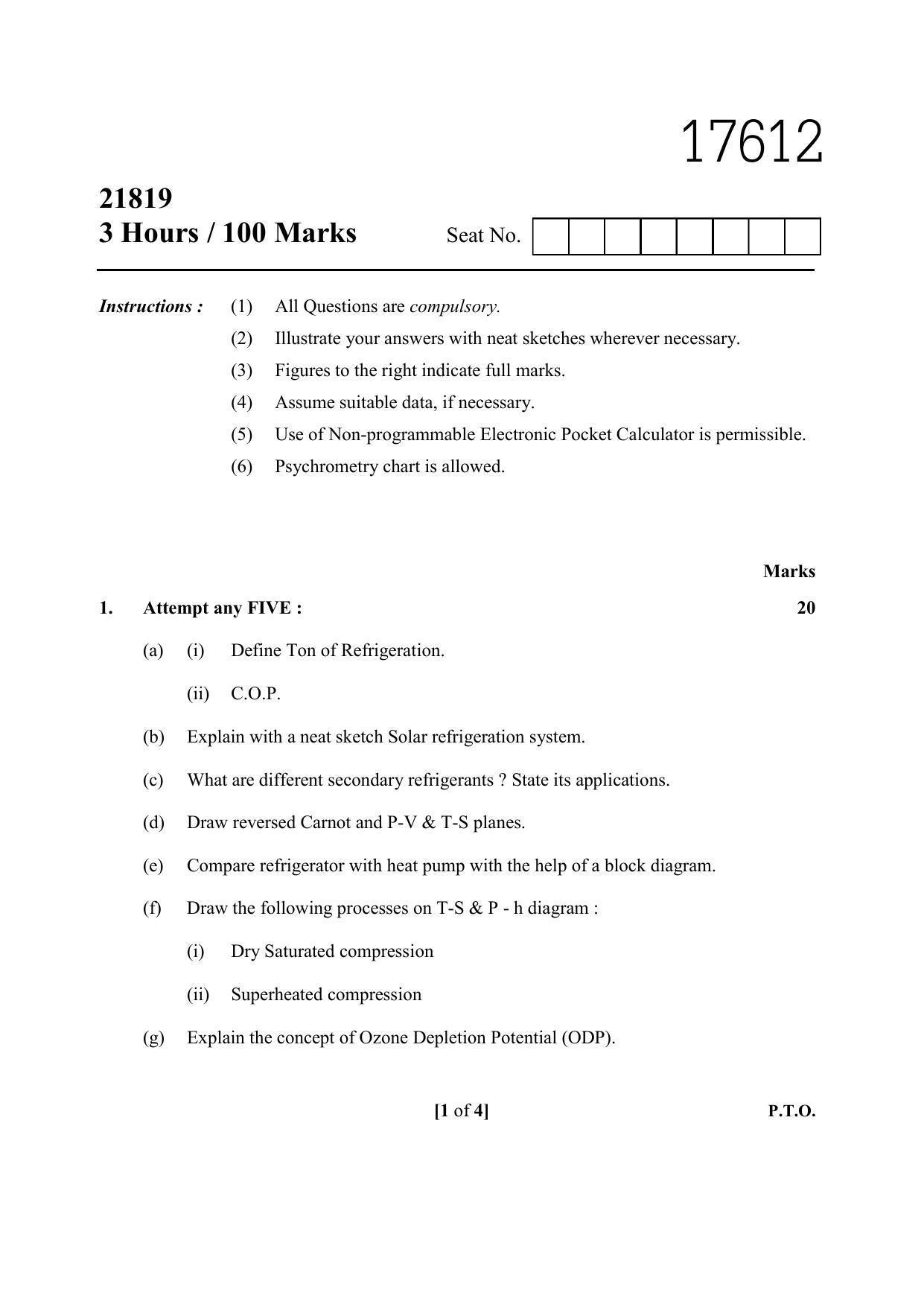 MSBTE Summer Question Paper 2019 - Refrigeration & Air Conditioning - Page 1