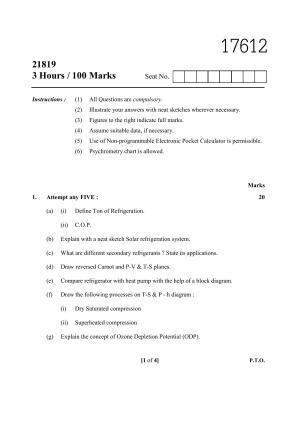 MSBTE Summer Question Paper 2019 - Refrigeration & Air Conditioning