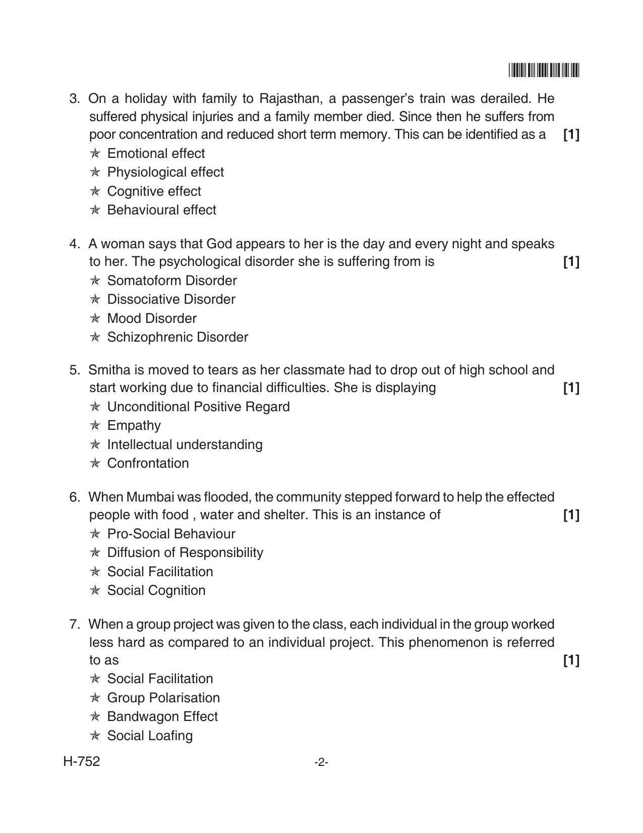 Goa Board Class 12 Psychology  752 New Pattern (June 2018) Question Paper - Page 2