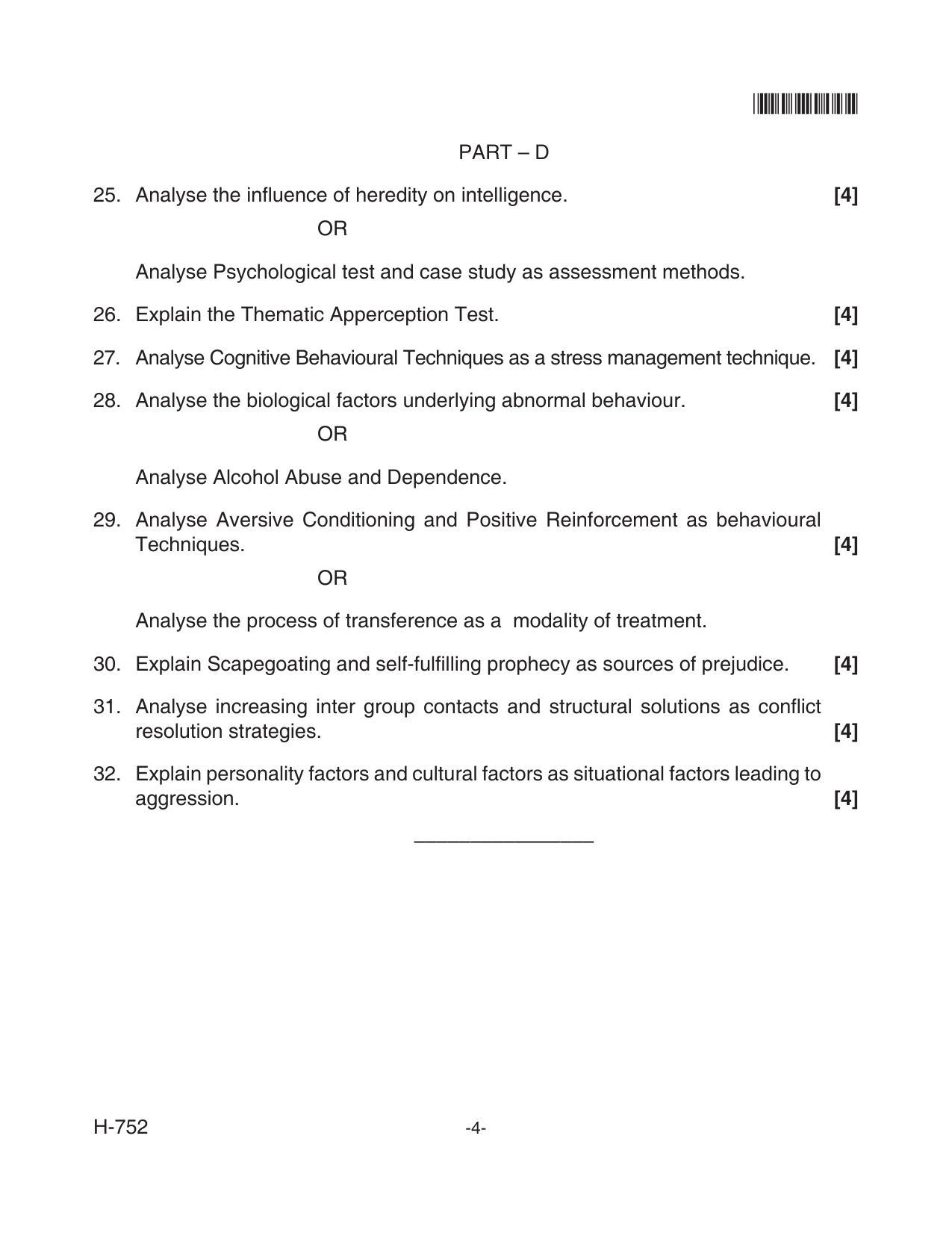 Goa Board Class 12 Psychology  752 New Pattern (June 2018) Question Paper - Page 4