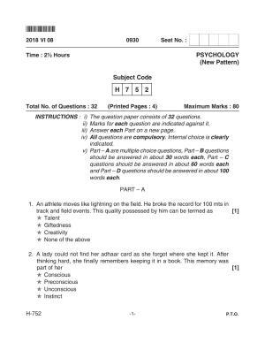 Goa Board Class 12 Psychology  752 New Pattern (June 2018) Question Paper