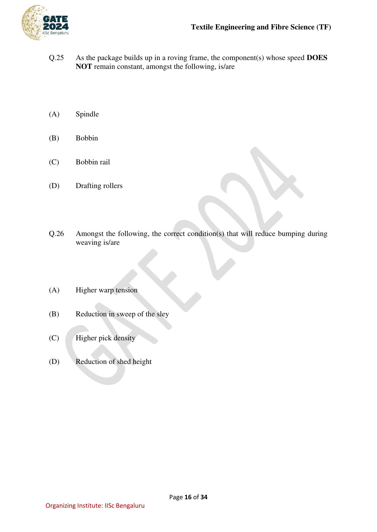 GATE 2024 Textile Engineering and Fibre Science (TF) Question Paper - Page 16