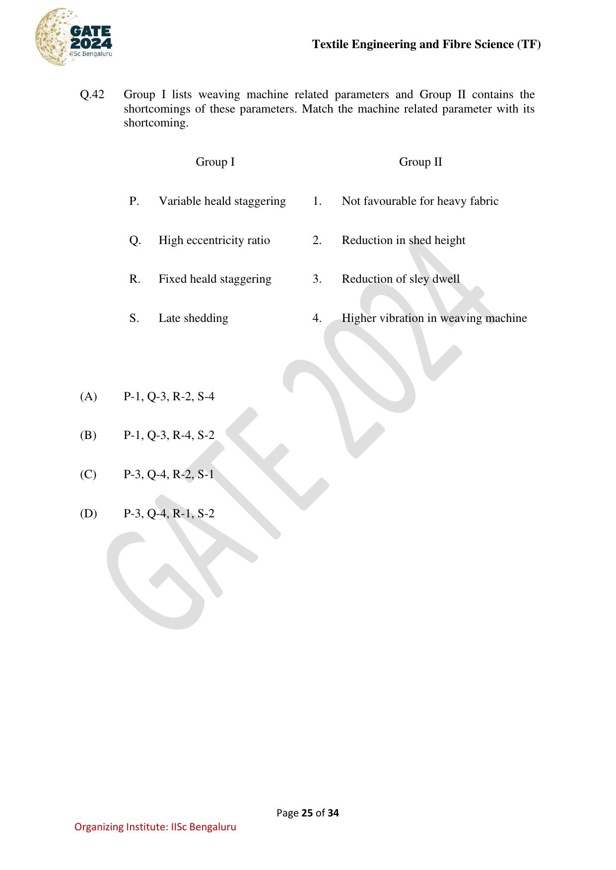 GATE 2024 Textile Engineering and Fibre Science (TF) Question Paper - Page 25