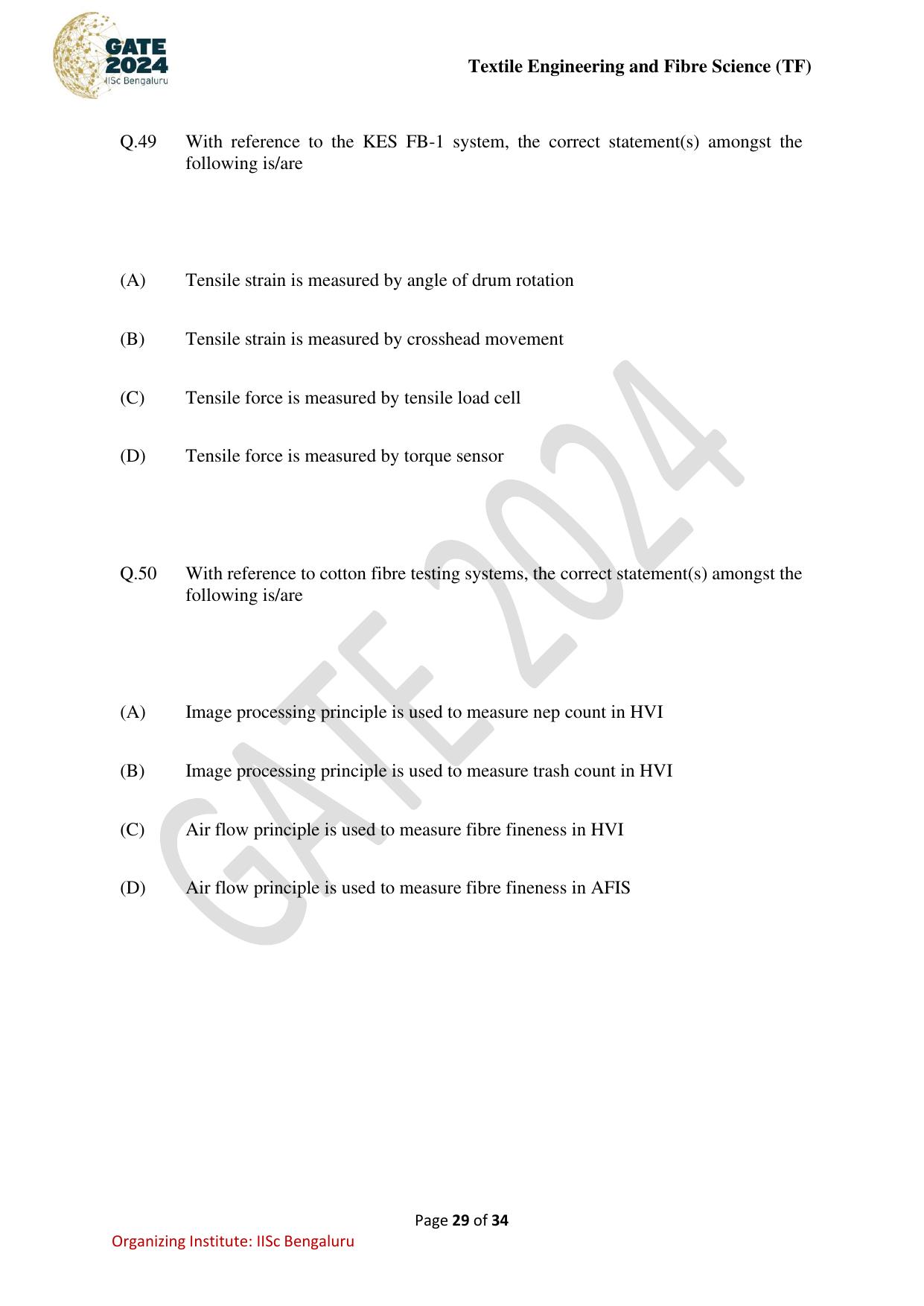 GATE 2024 Textile Engineering and Fibre Science (TF) Question Paper - Page 29