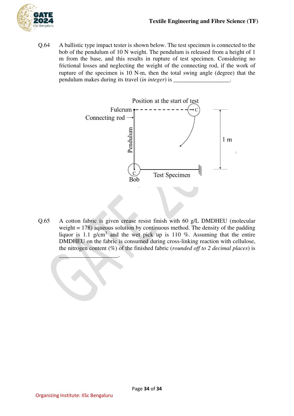 GATE 2024 Textile Engineering and Fibre Science (TF) Question Paper - Page 34