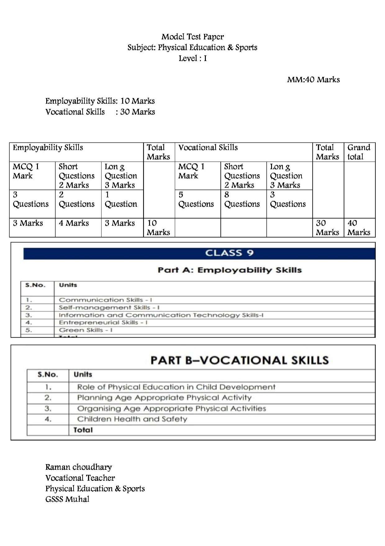 HPBOSE Class 9th Physical Education Sample Question Papers 2025 - Page 1