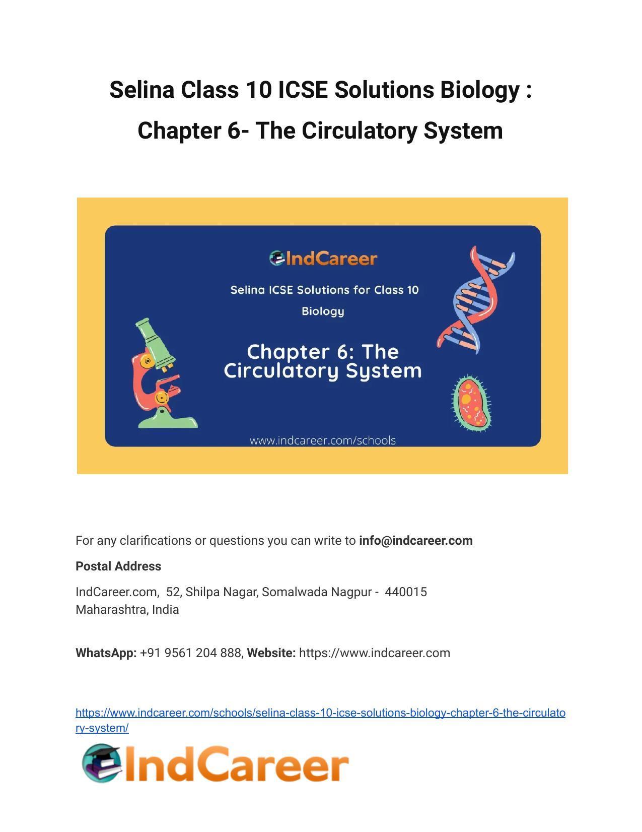 Selina Class 10 ICSE Solutions Biology : Chapter 6- The Circulatory System - Page 1
