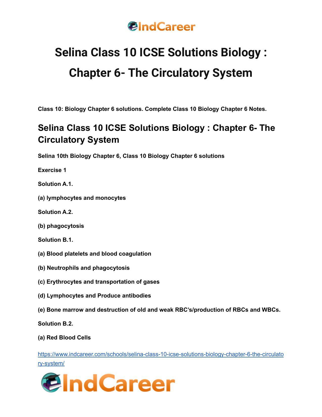 Selina Class 10 ICSE Solutions Biology : Chapter 6- The Circulatory System - Page 2