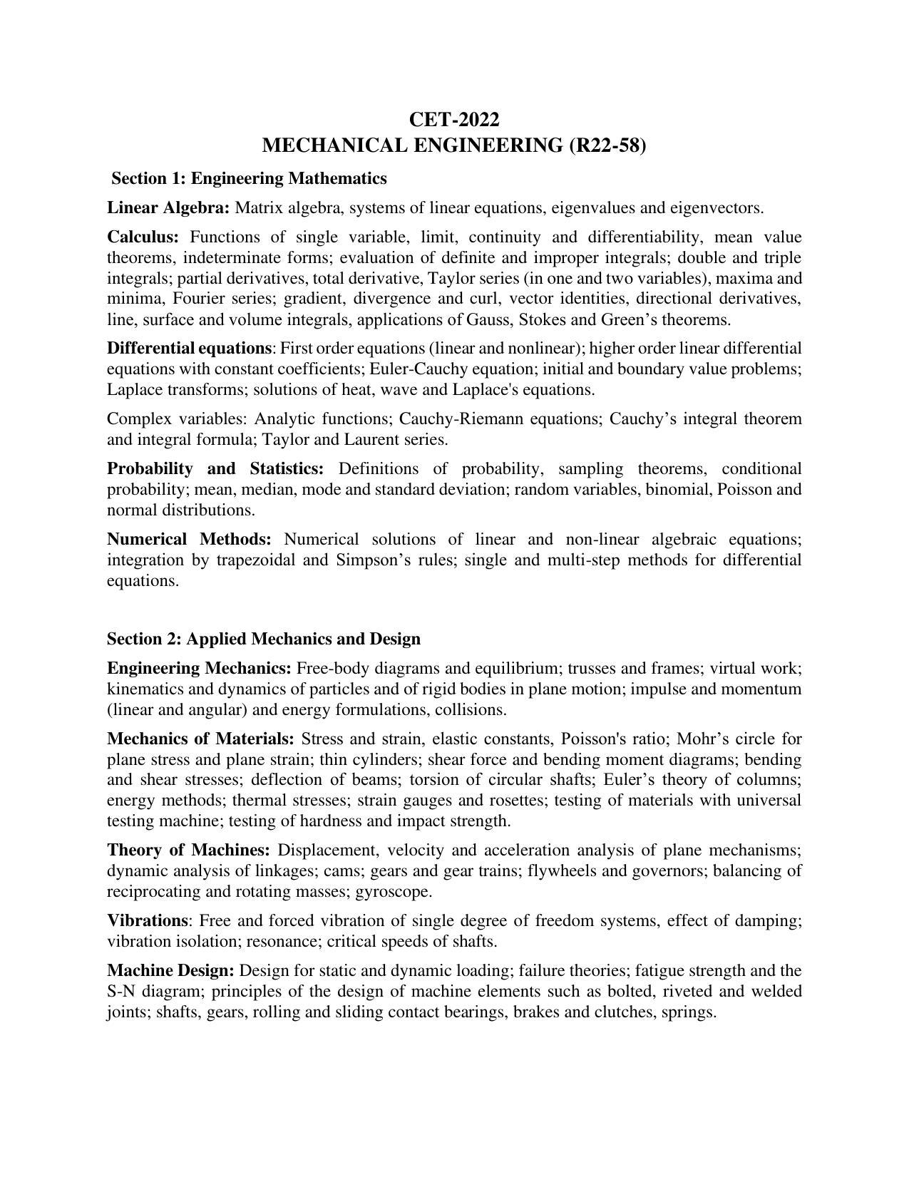 AP RCET Mechanical Engineering Syllabus - Page 1