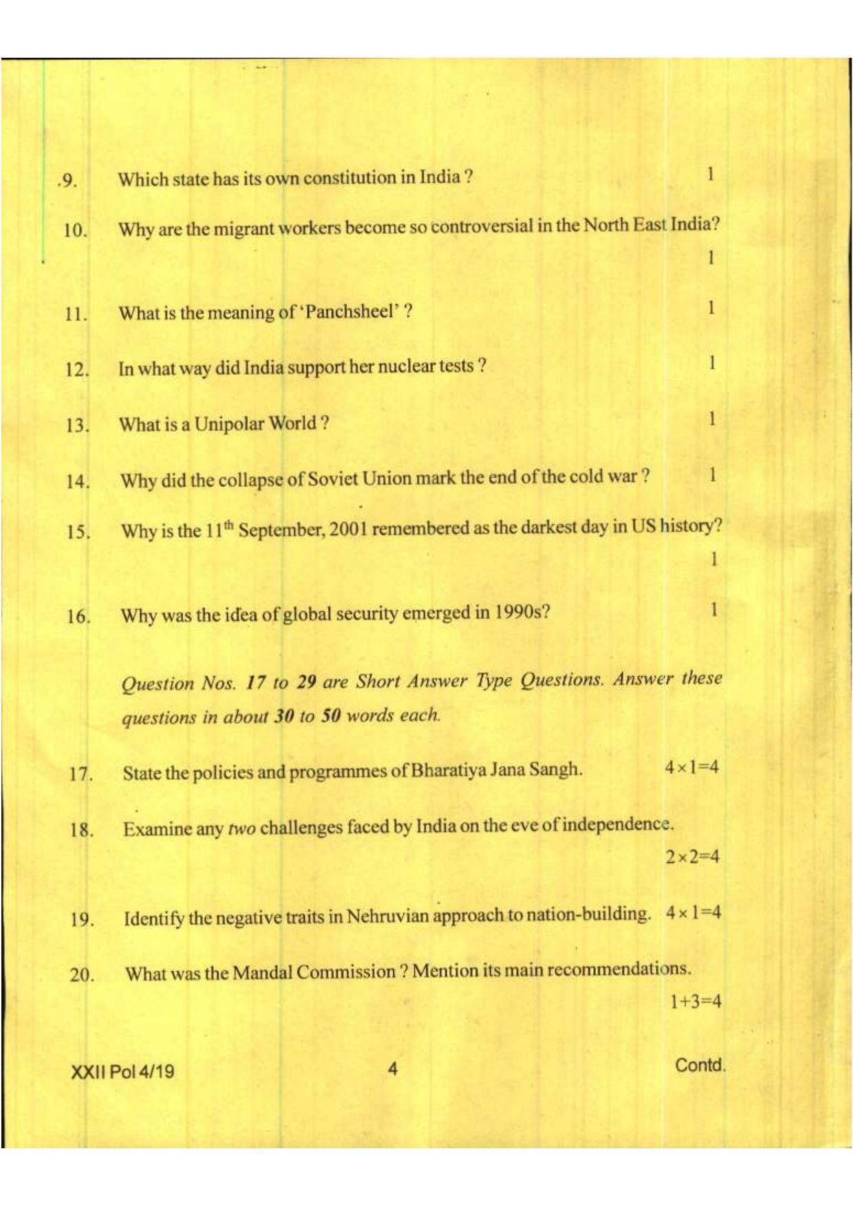 COHSEM Class 12 Political Science 2019 Question Papers - Page 4