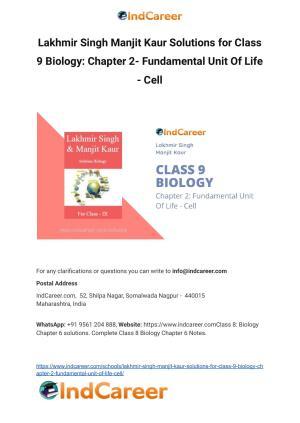 Lakhmir Singh Manjit Kaur  Solutions for Class 9 Biology: Chapter 2- Fundamental Unit Of Life - Cell