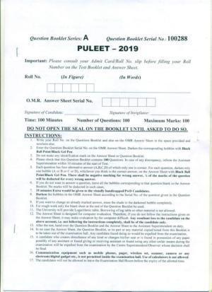 PULEET 2019 Previous Question Paper
