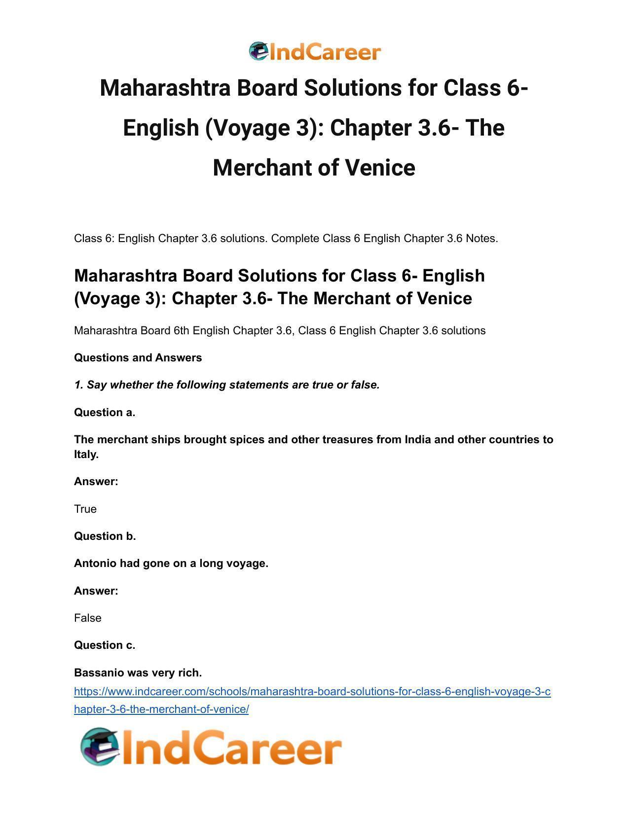 Maharashtra Board Solutions for Class 6- English (Voyage 3): Chapter 3.6- The Merchant of Venice - Page 2
