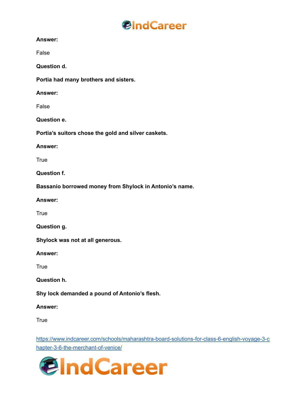Maharashtra Board Solutions for Class 6- English (Voyage 3): Chapter 3.6- The Merchant of Venice - Page 3