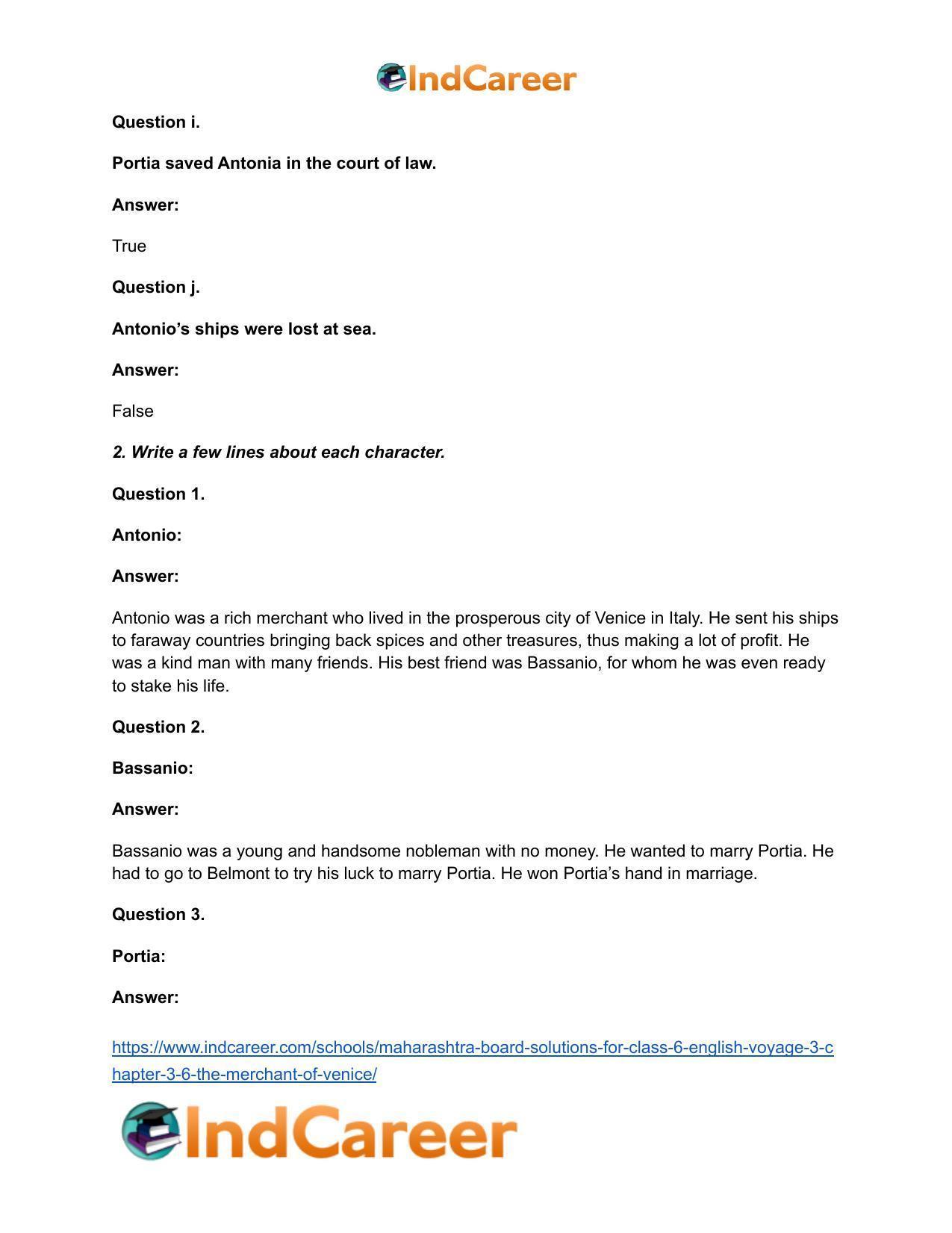 Maharashtra Board Solutions for Class 6- English (Voyage 3): Chapter 3.6- The Merchant of Venice - Page 4