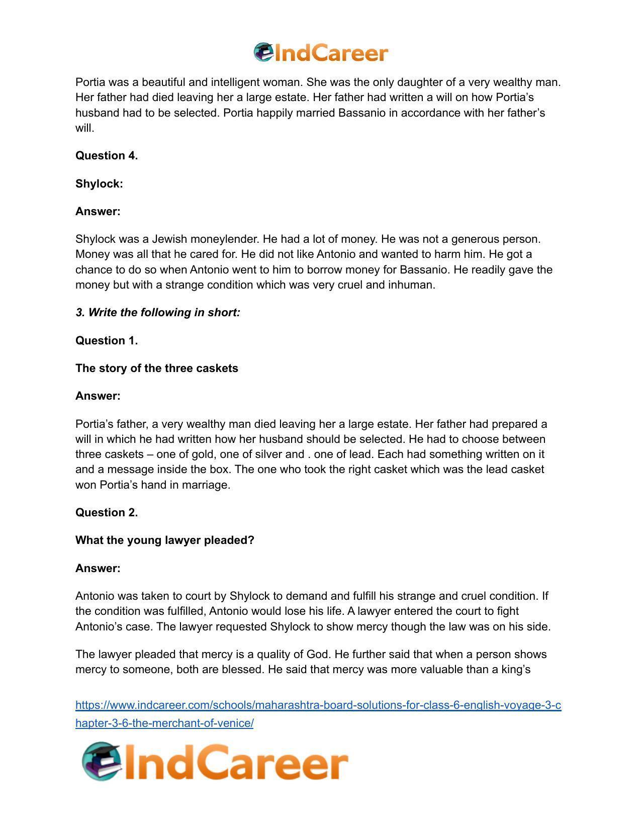 Maharashtra Board Solutions for Class 6- English (Voyage 3): Chapter 3.6- The Merchant of Venice - Page 5