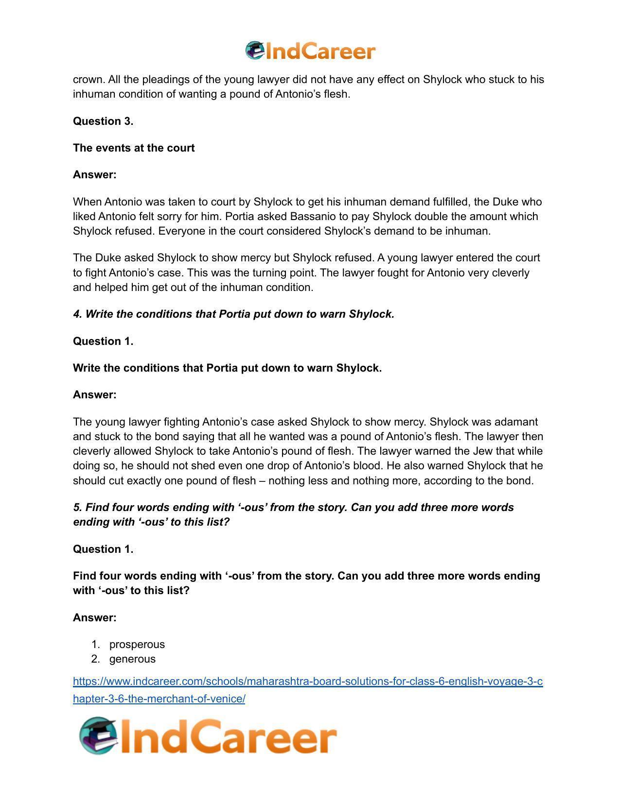 Maharashtra Board Solutions for Class 6- English (Voyage 3): Chapter 3.6- The Merchant of Venice - Page 6