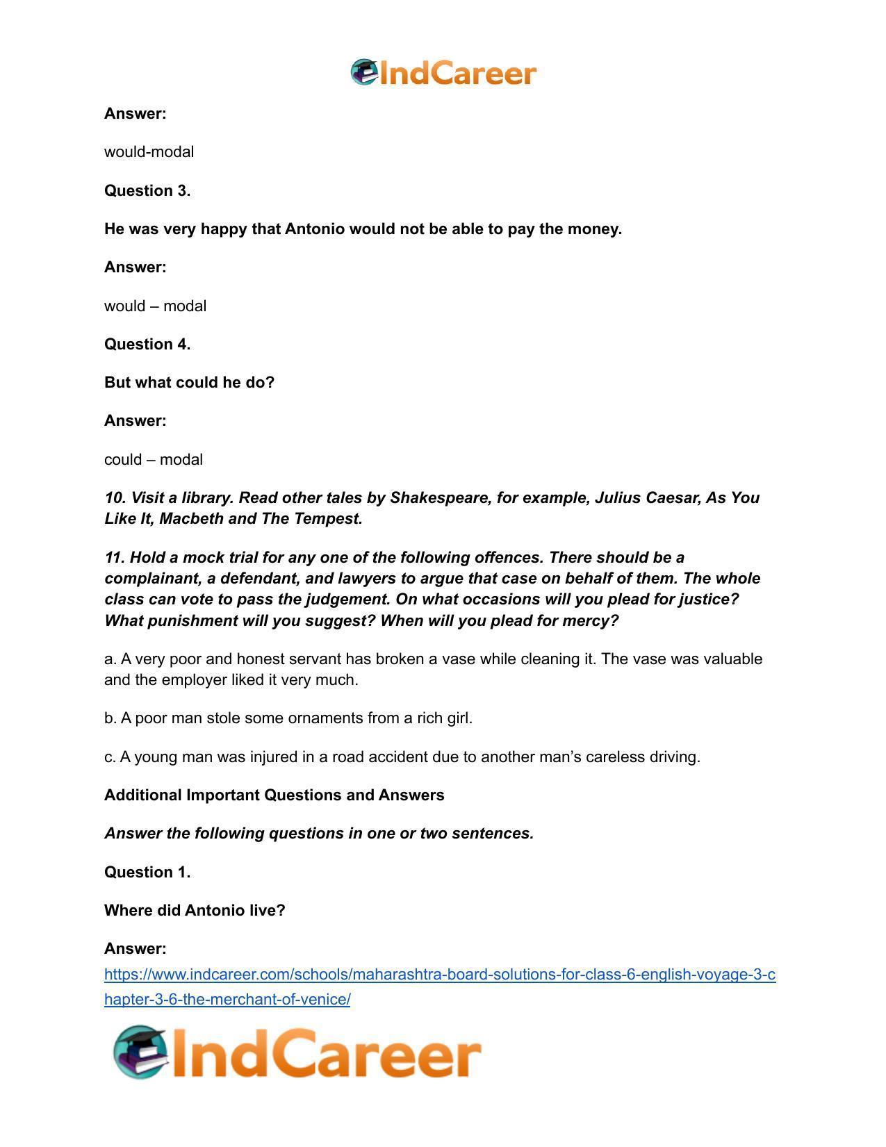 Maharashtra Board Solutions for Class 6- English (Voyage 3): Chapter 3.6- The Merchant of Venice - Page 9
