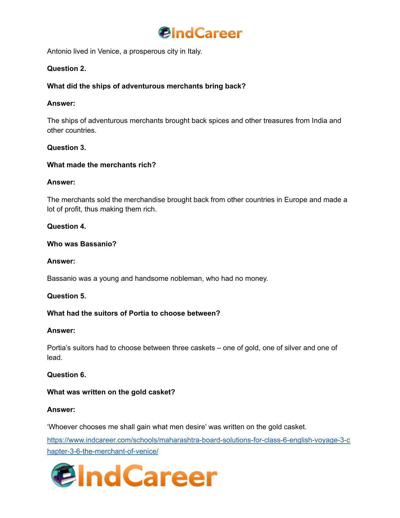 Maharashtra Board Solutions for Class 6- English (Voyage 3): Chapter 3.6- The Merchant of Venice - Page 10