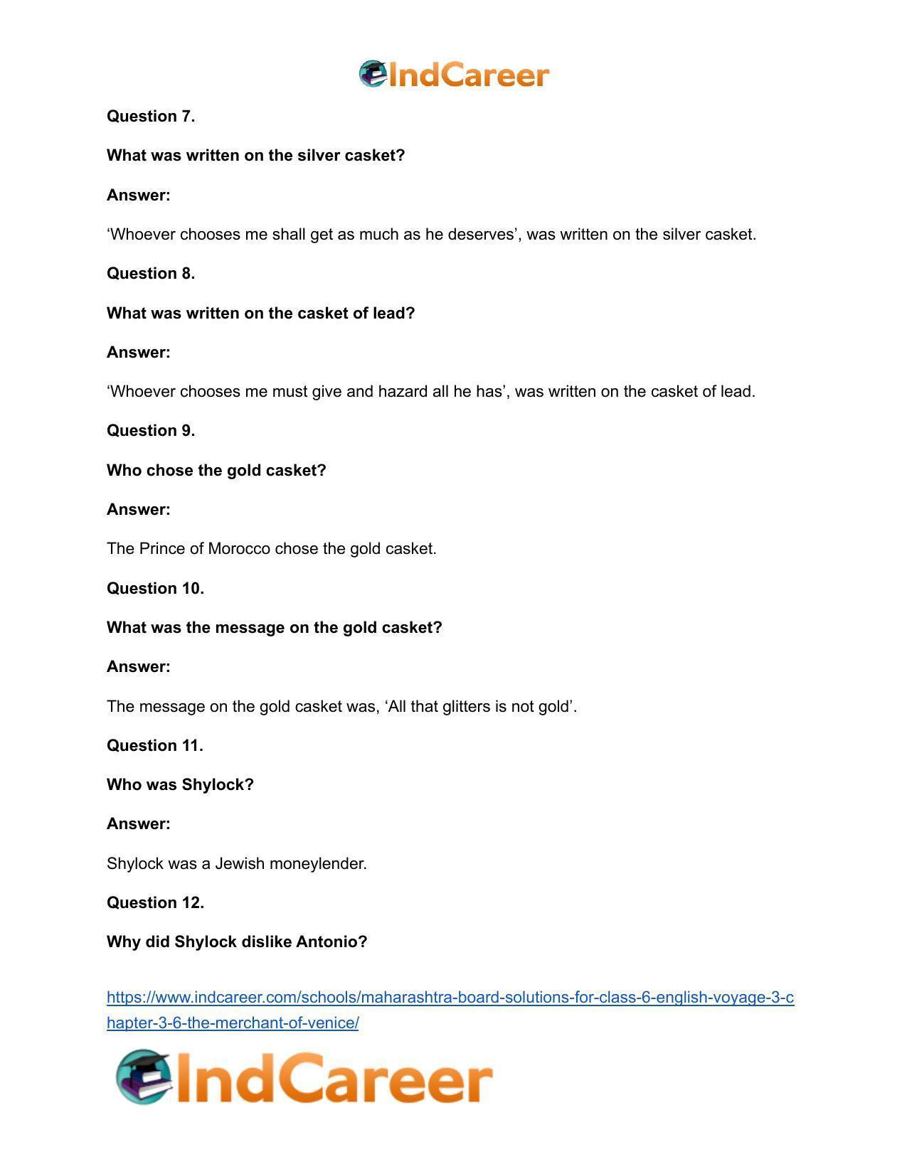 Maharashtra Board Solutions for Class 6- English (Voyage 3): Chapter 3.6- The Merchant of Venice - Page 11