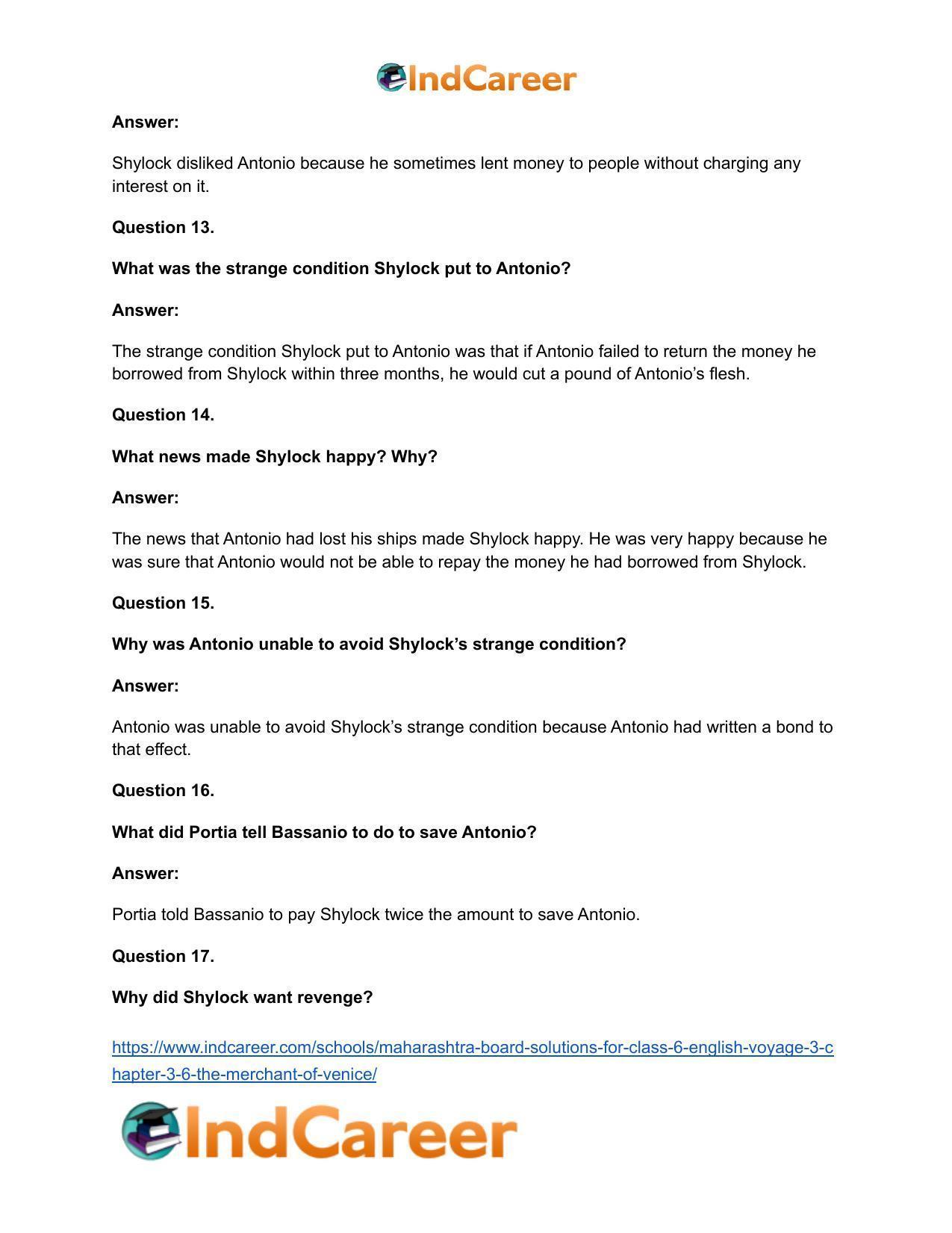 Maharashtra Board Solutions for Class 6- English (Voyage 3): Chapter 3.6- The Merchant of Venice - Page 12
