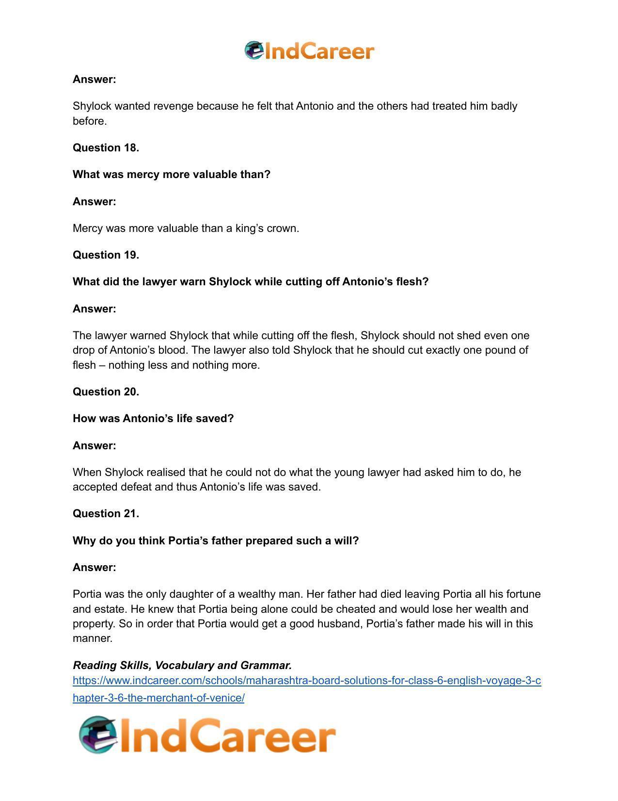 Maharashtra Board Solutions for Class 6- English (Voyage 3): Chapter 3.6- The Merchant of Venice - Page 13
