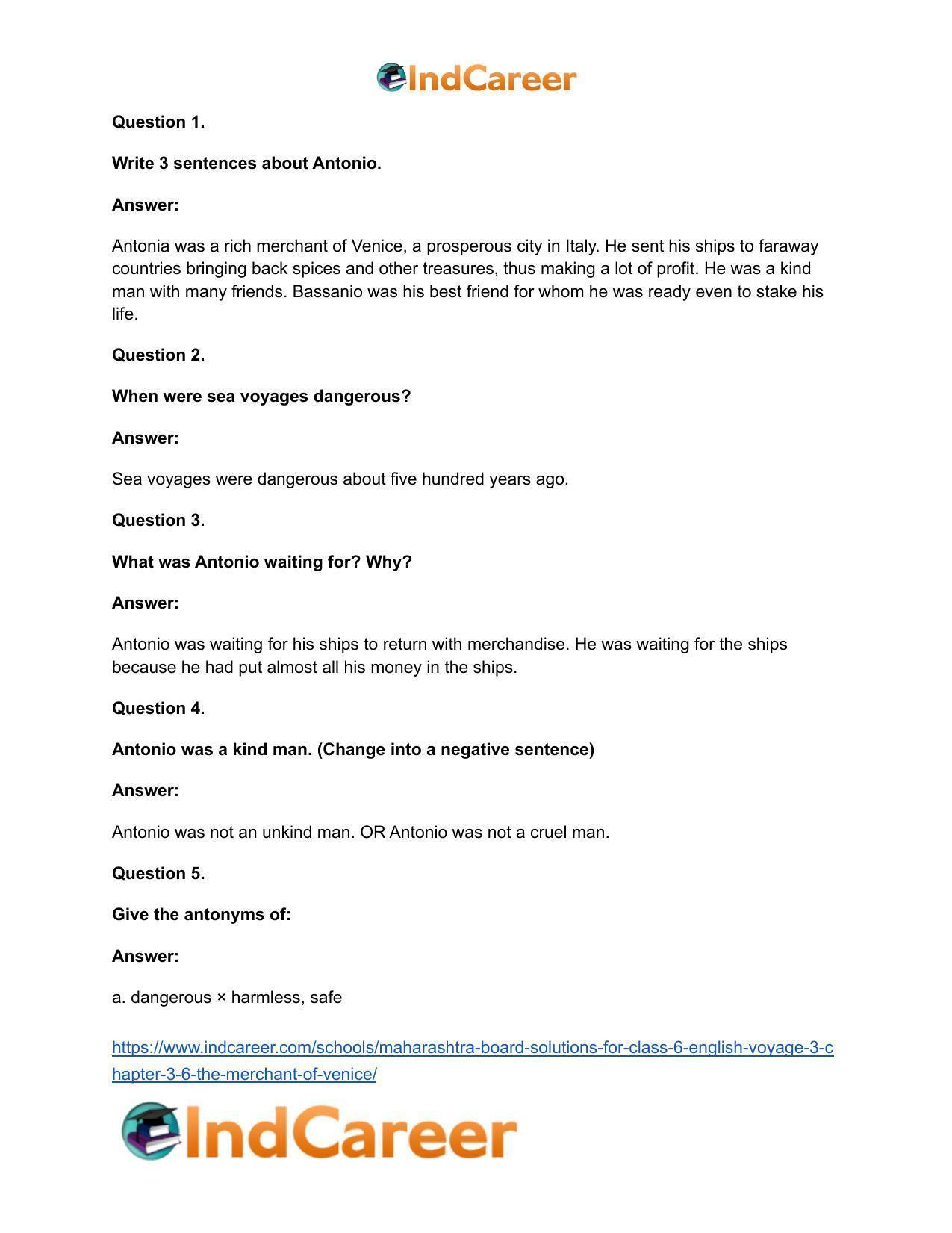 Maharashtra Board Solutions for Class 6- English (Voyage 3): Chapter 3.6- The Merchant of Venice - Page 14