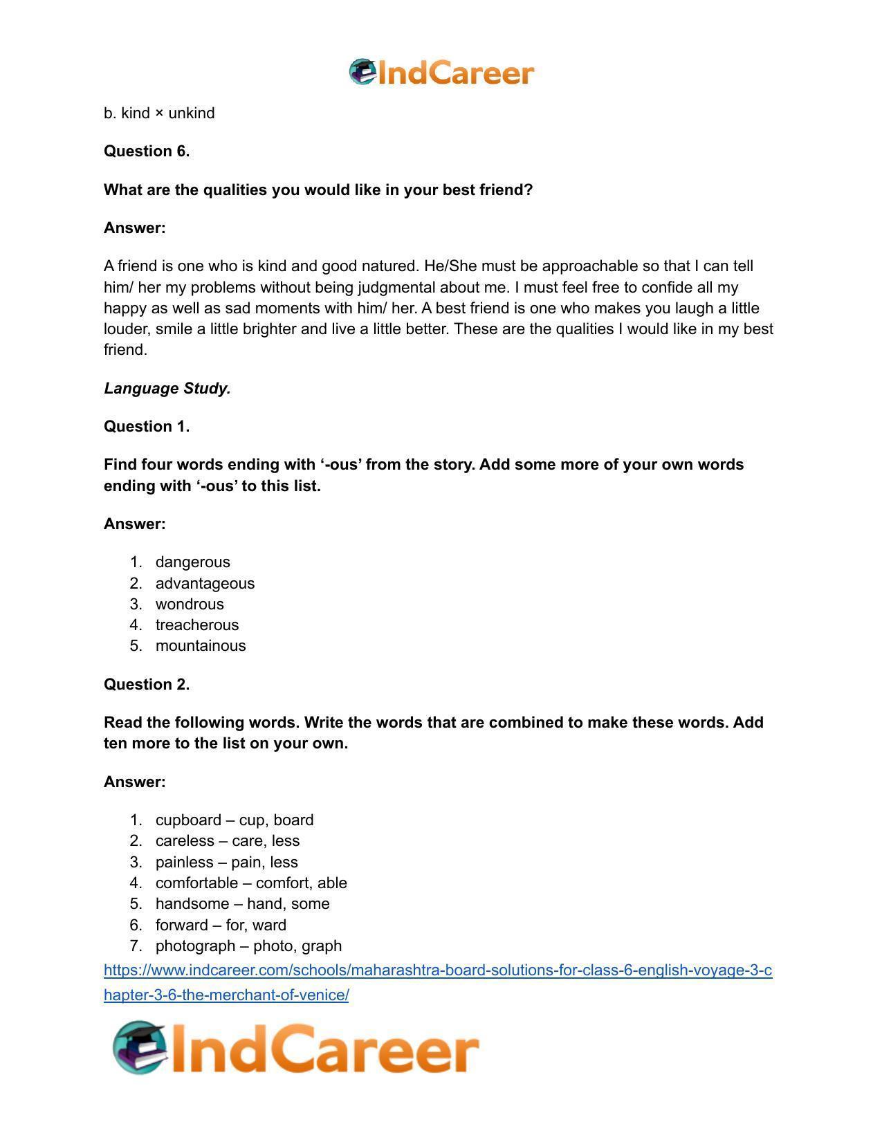 Maharashtra Board Solutions for Class 6- English (Voyage 3): Chapter 3.6- The Merchant of Venice - Page 15