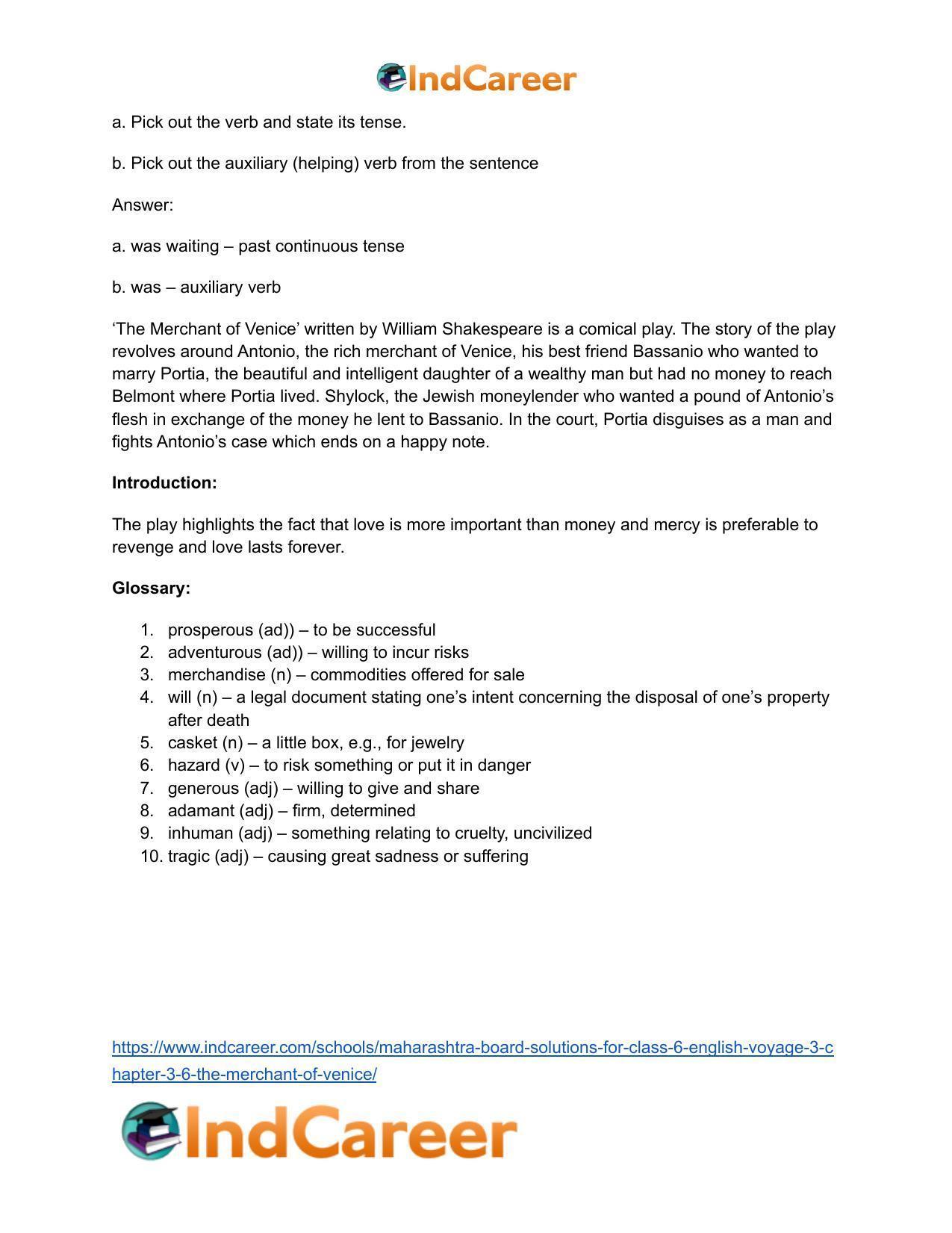 Maharashtra Board Solutions for Class 6- English (Voyage 3): Chapter 3.6- The Merchant of Venice - Page 17