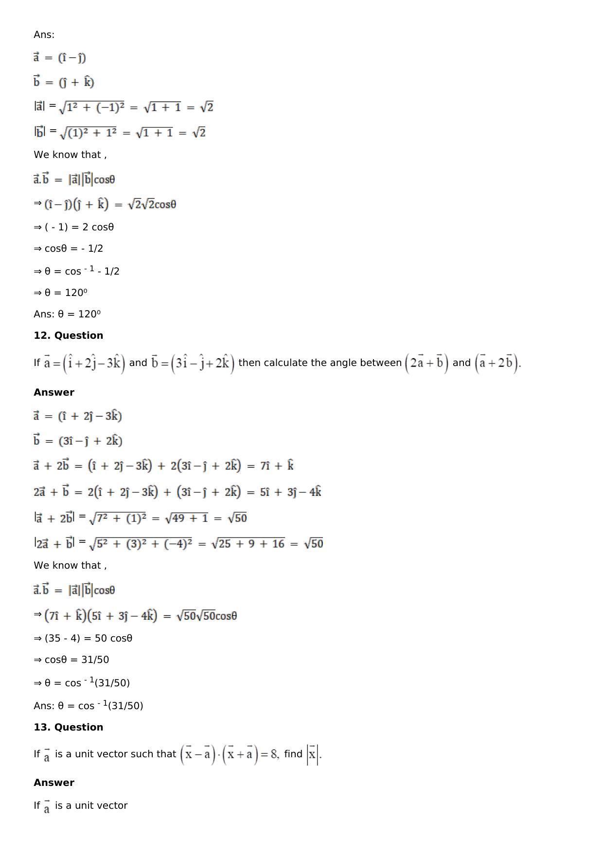 Chapter 23: Scalar, or Dot, Product of Vectors Solutions: RS Aggarwal Class 12 Solutions  - Page 9