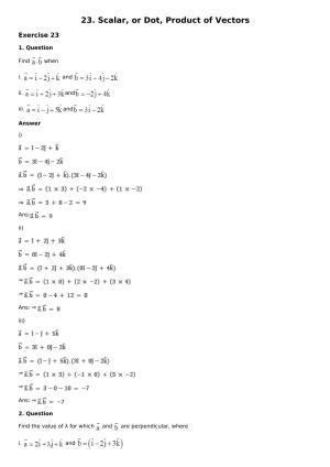 Chapter 23: Scalar, or Dot, Product of Vectors Solutions: RS Aggarwal Class 12 Solutions 