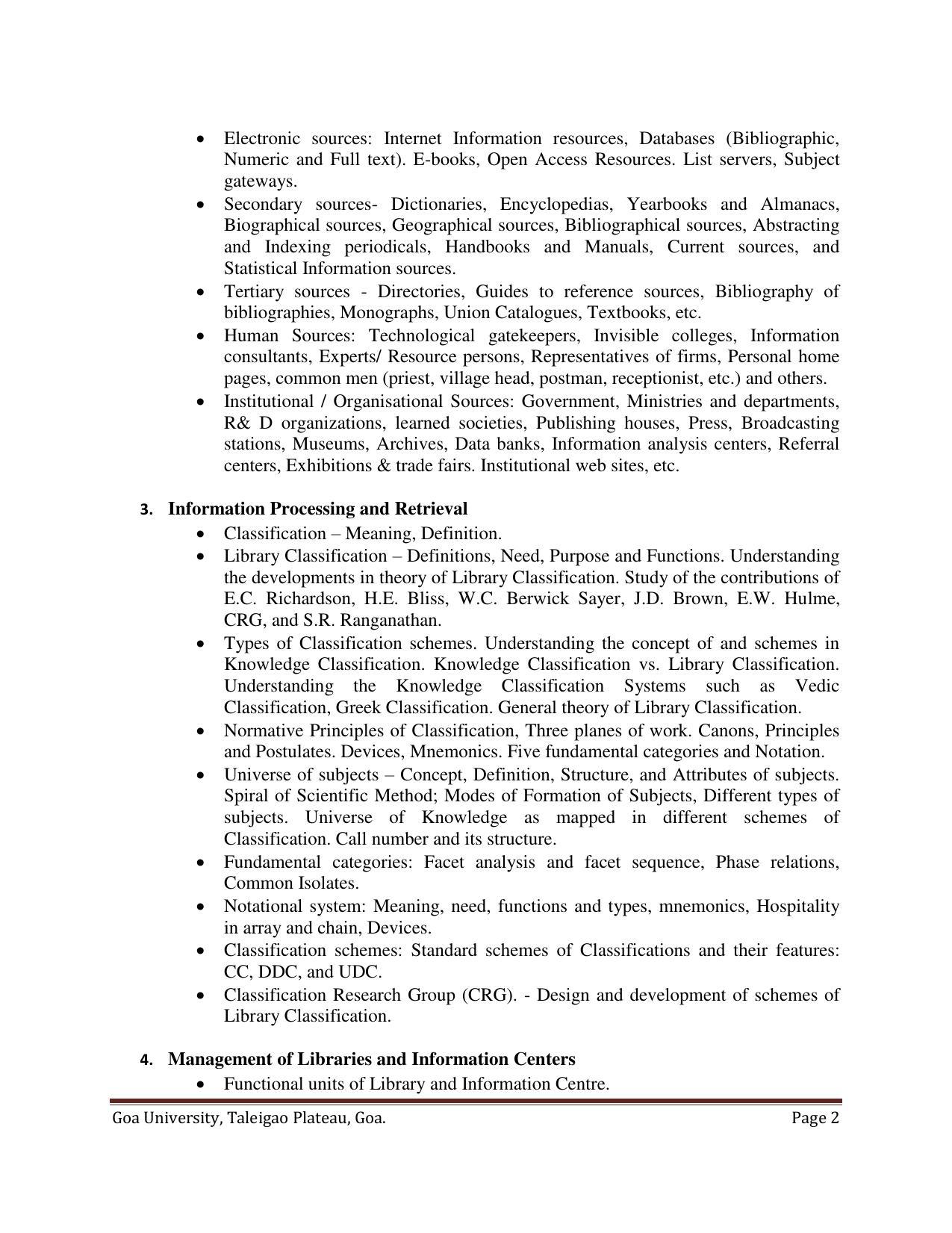 GU ART Library & Information Science (M.L.I.Sc.) Syllabus - Page 2