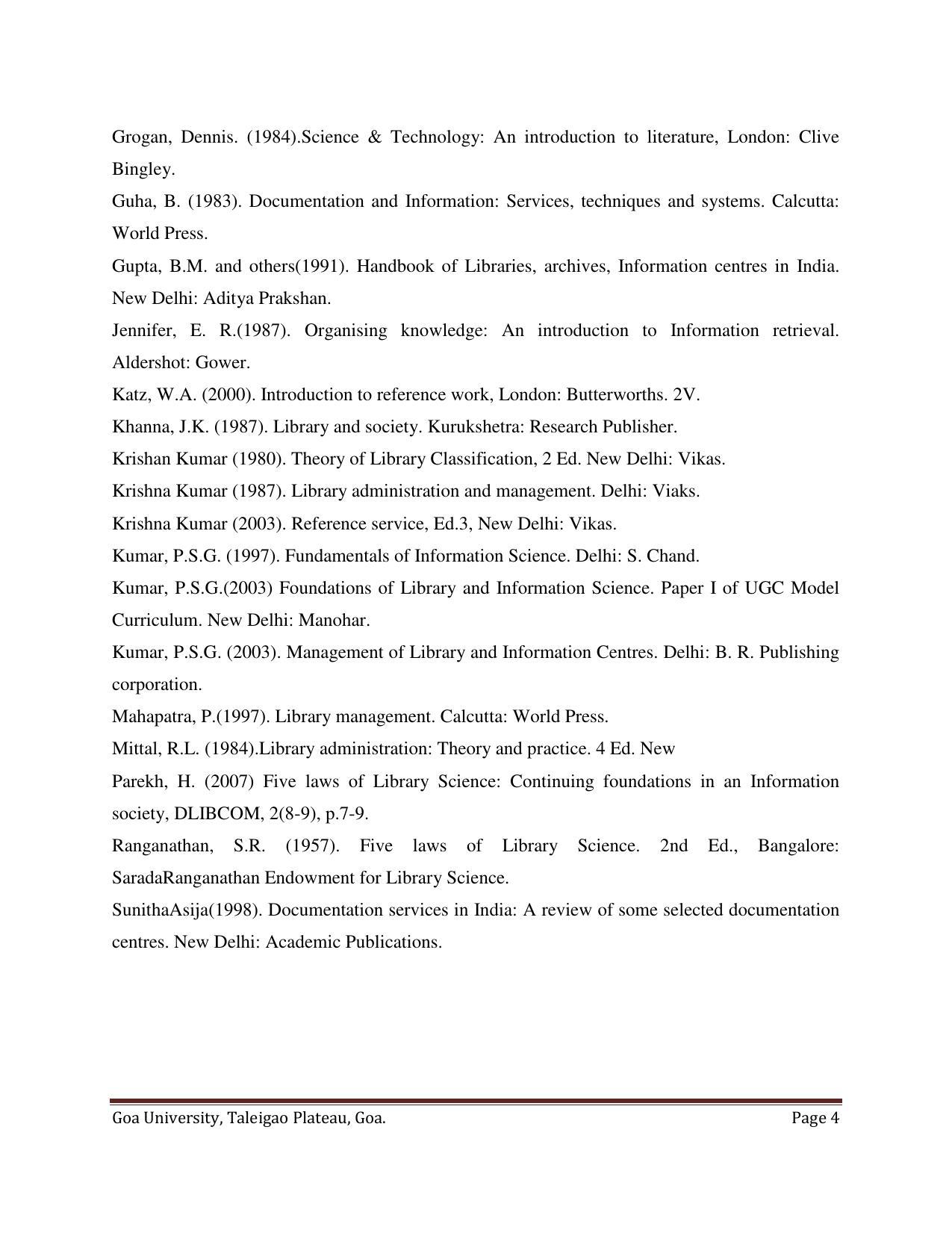 GU ART Library & Information Science (M.L.I.Sc.) Syllabus - Page 4