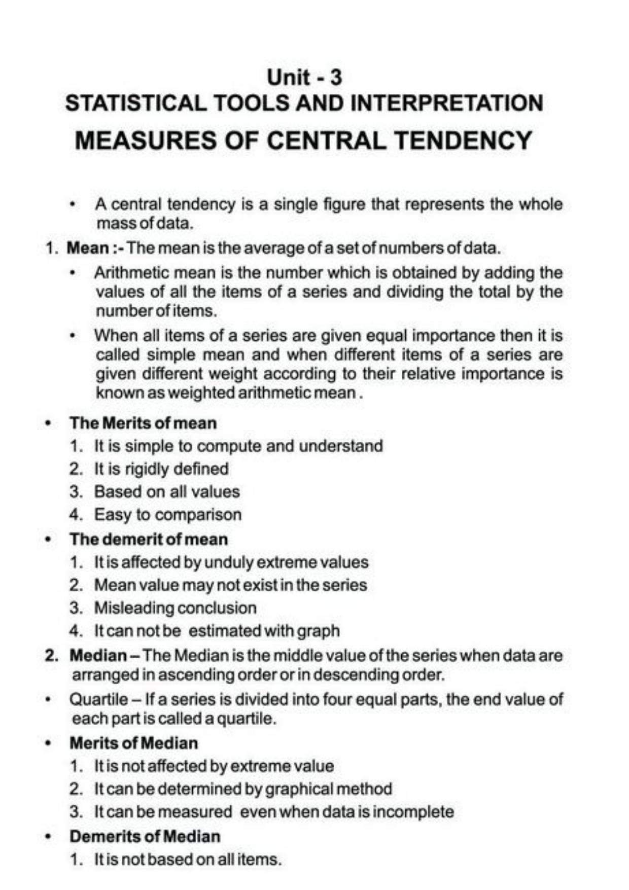 Class 11 Notes, Question & Practice Paper - Economics (Topic 3(A) : Measures of Central Tendency) - Page 2