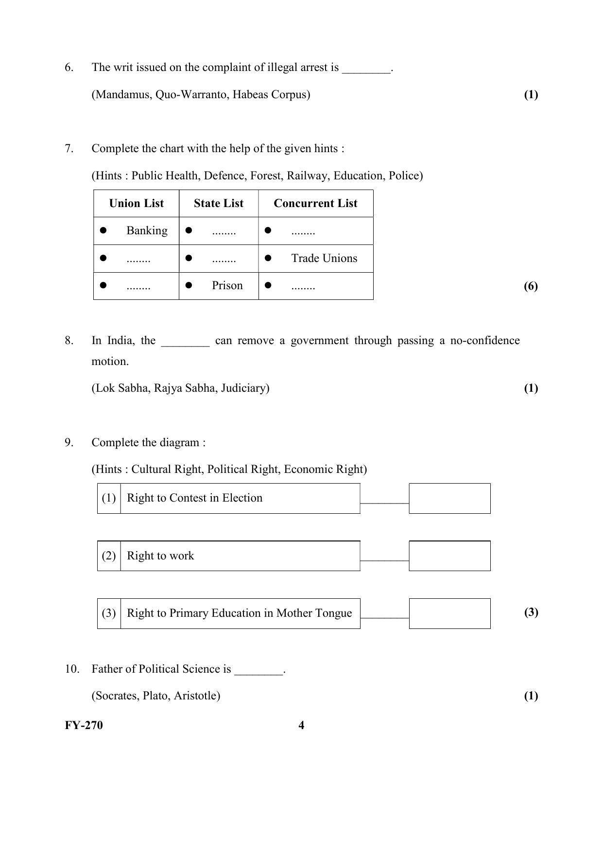 Kerala Plus One (Class 11th) Political Science (Hearing Impaired) Question Paper 2021 - Page 4