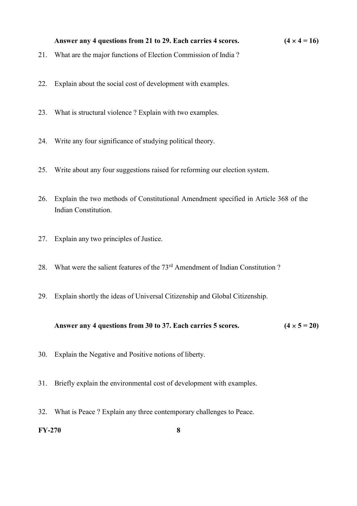 Kerala Plus One (Class 11th) Political Science (Hearing Impaired) Question Paper 2021 - Page 8