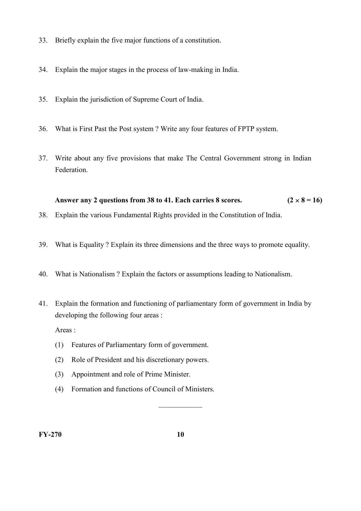 Kerala Plus One (Class 11th) Political Science (Hearing Impaired) Question Paper 2021 - Page 10