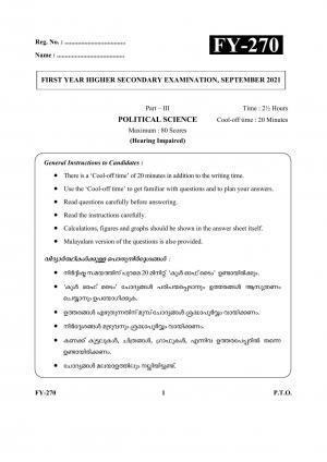Kerala Plus One (Class 11th) Political Science (Hearing Impaired) Question Paper 2021