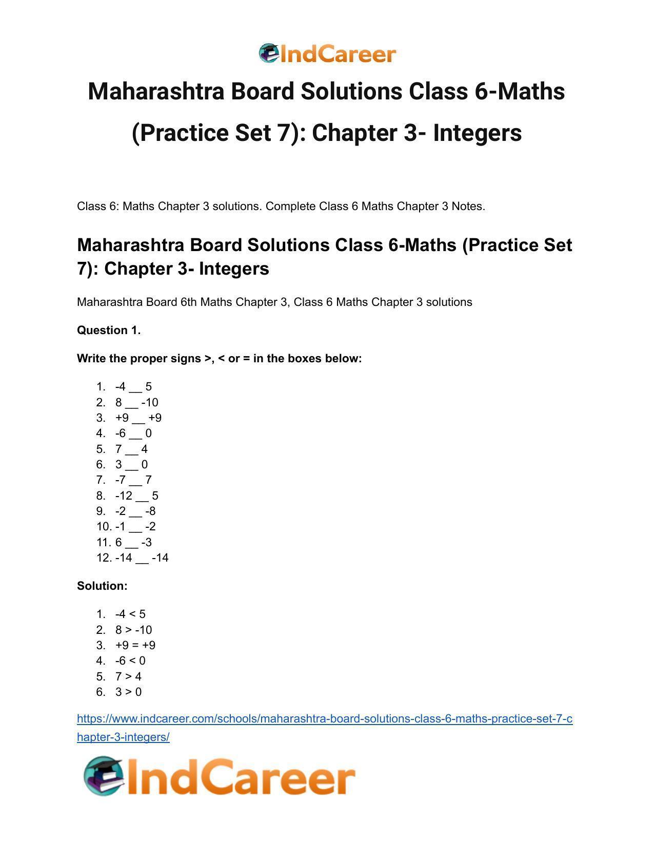 Maharashtra Board Solutions Class 6-Maths (Practice Set 7): Chapter 3- Integers - Page 2