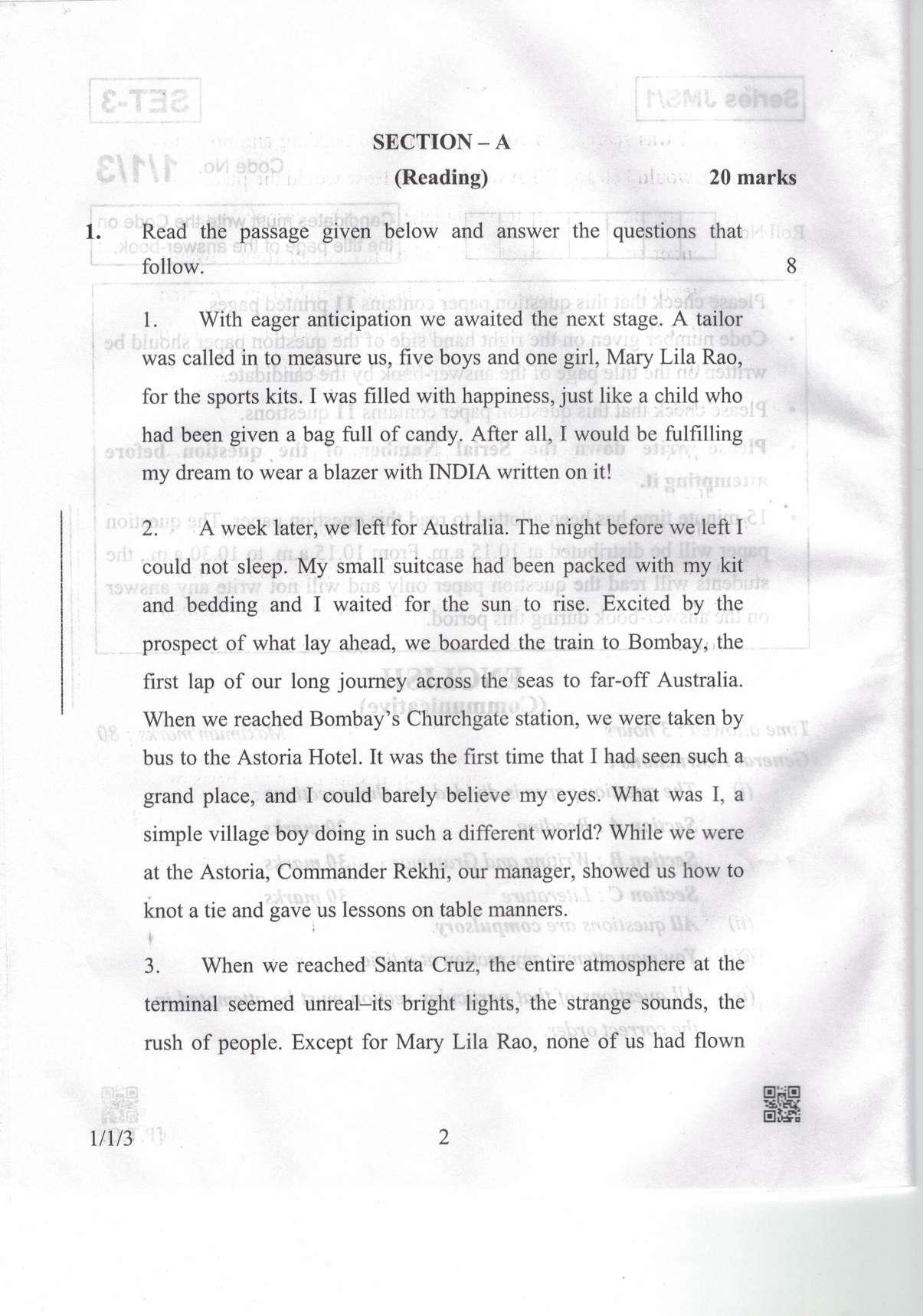CBSE Class 10 1-1-3 Eng. Comm. 2019 Question Paper - Page 2