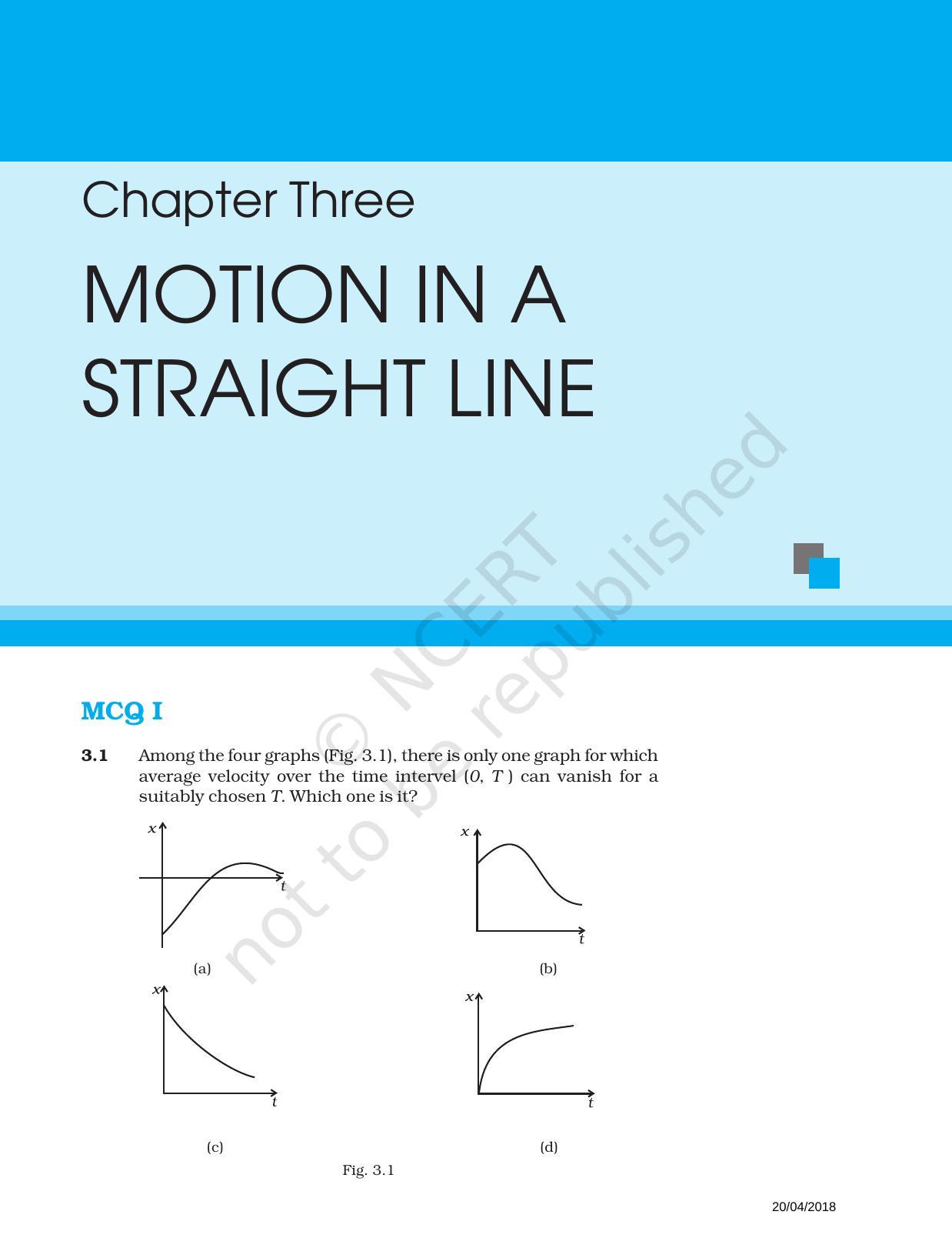 NCERT Exemplar Book for Class 11 Physics: Chapter 2 Motion in a straight line - Page 1