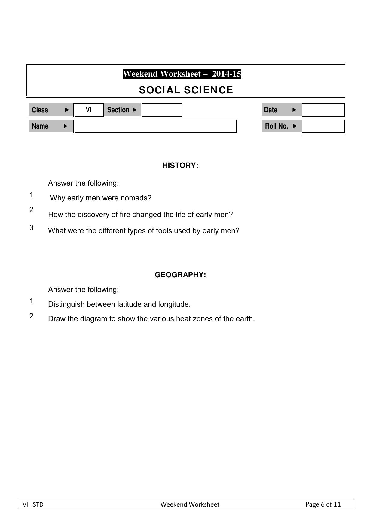 CBSE Worksheets for Class 6 Social Science History Geography Assignment 2 - Page 1