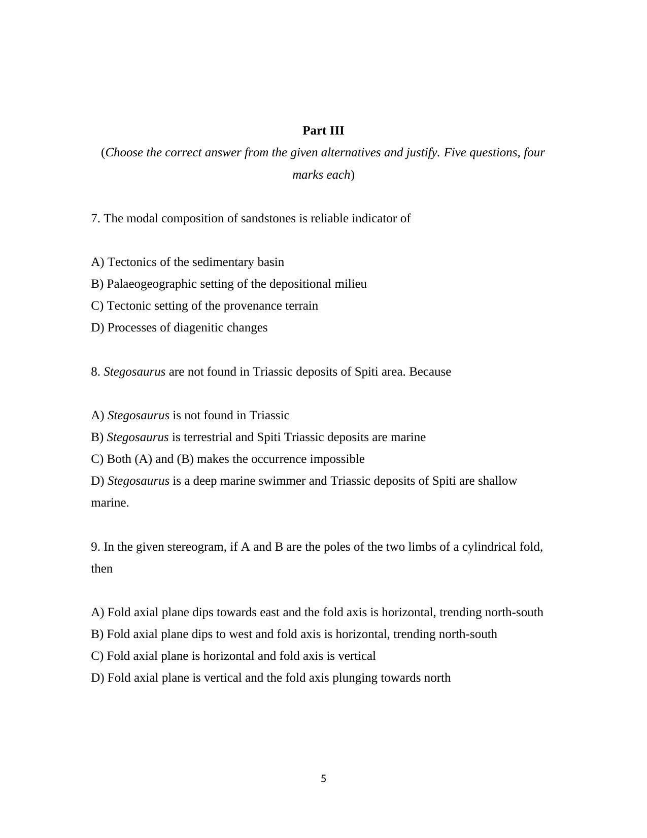 ISI Admission Test JRF in Geology GEB 2019 Sample Paper - Page 5