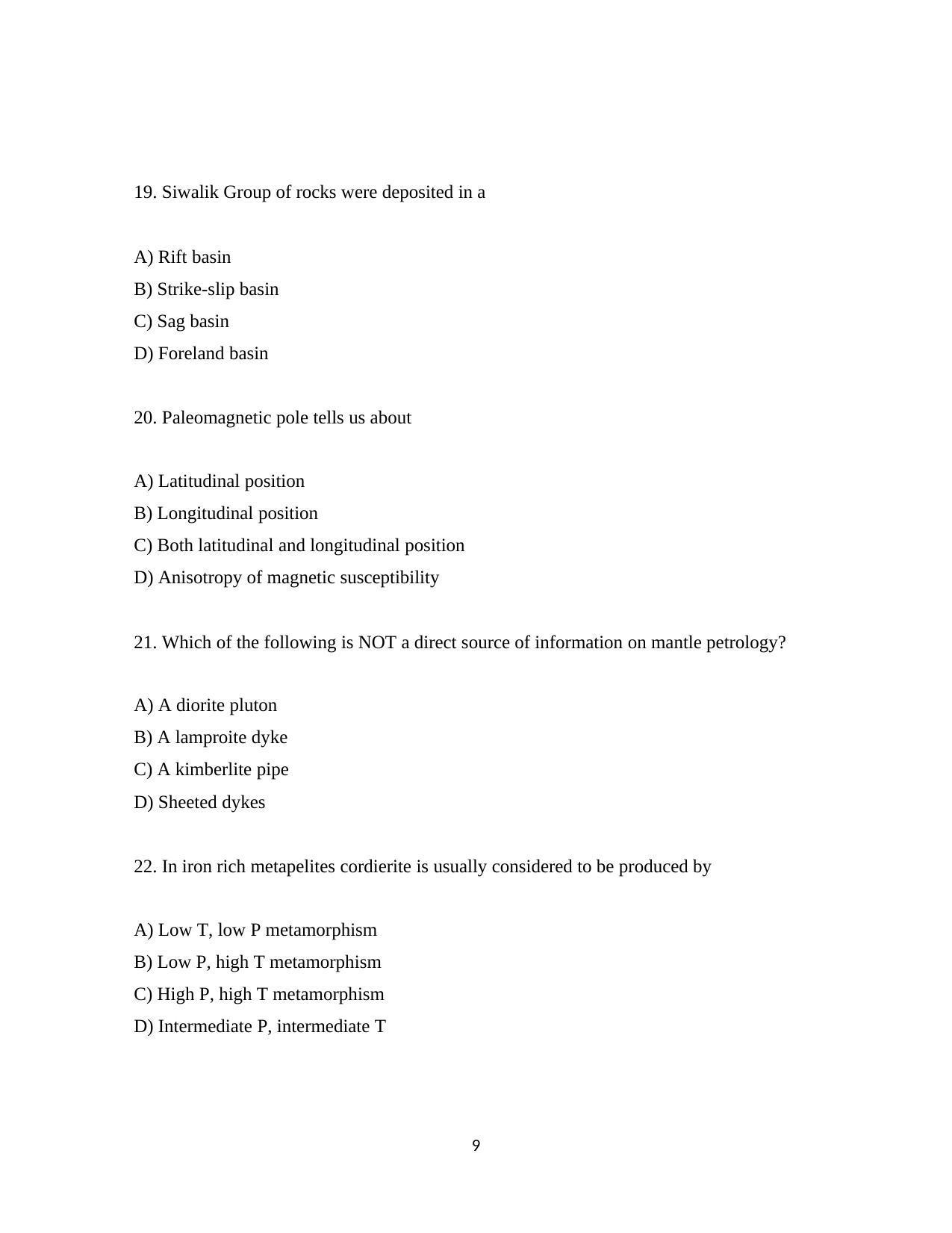 ISI Admission Test JRF in Geology GEB 2019 Sample Paper - Page 9