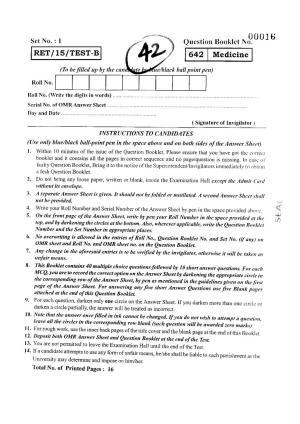 BHU RET MEDICINE 2015 Question Paper