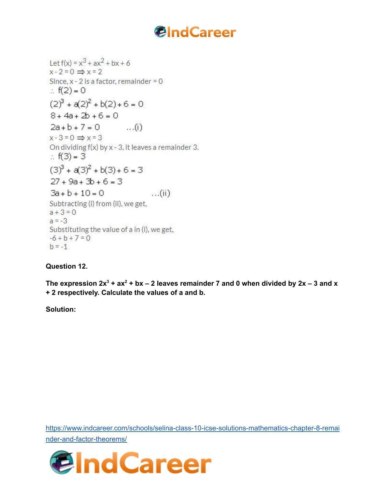 Selina Class 10 ICSE Solutions Mathematics : Chapter 8 - Remainder and Factor Theorems - Page 10
