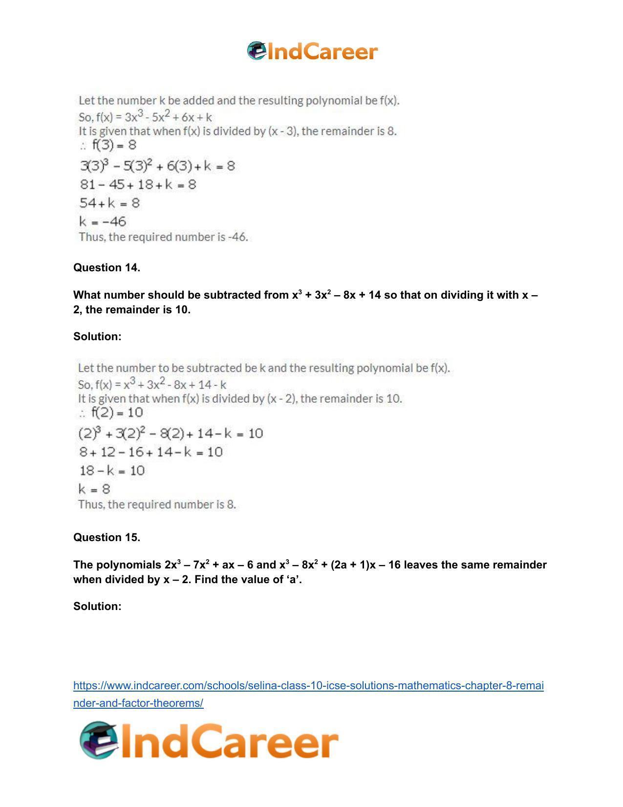 Selina Class 10 ICSE Solutions Mathematics : Chapter 8 - Remainder and Factor Theorems - Page 12